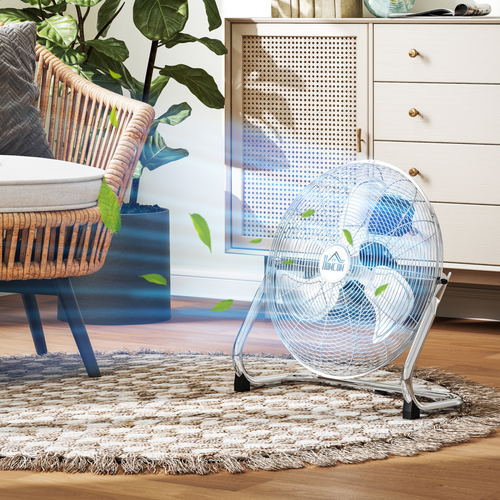 HOMCOM Electric Portable Table Fan with Powerful Airflow, Silver Tone