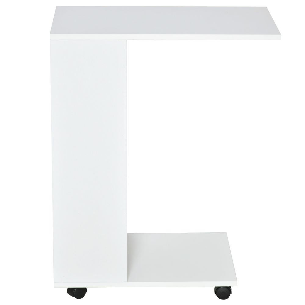 Mobile Sofa Side Table C-Shape End Table  White
