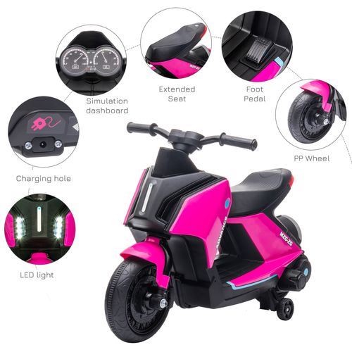 HOMCOM 6V Kids Electric Motorbike Ride On Toy w/Music Headlights Safety Training Wheels for Girls Boy 2-4 Years Pink