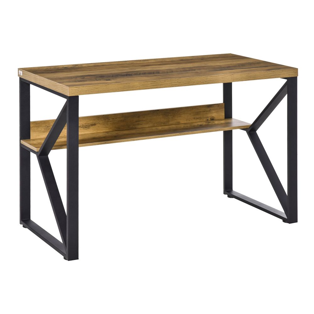 HOMCOM Computer Desk Writing Desk Home Office PC Laptop Workstation with Storage Shelf 120 x 60 x 76cm Black Brown Wood Effect