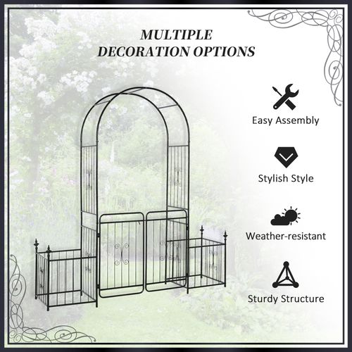 Outsunny Metal Garden Arbor Arch Gate w/ 2 Side Planter Boxes & Vine Frame
