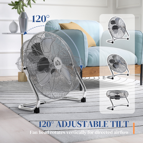 HOMCOM Electric Portable Table Fan with Powerful Airflow, Silver Tone