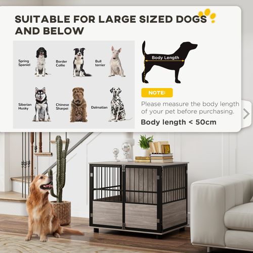 PawHut 80cm Dog Crate Furniture Dog Cage End Table Indoor w/ Doors, Cushion