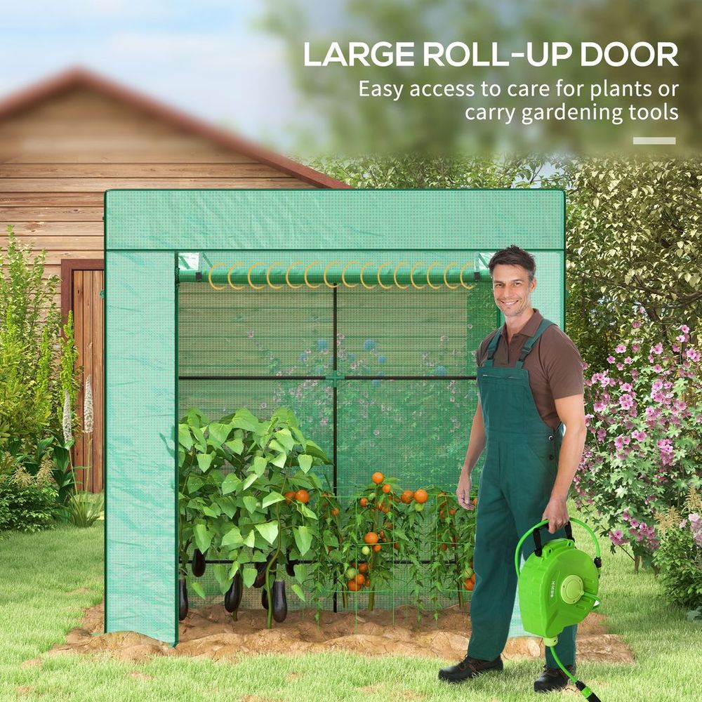 Outsunny Walk-in Garden Green House with Large Roll-up Door and 2 Mesh Windows