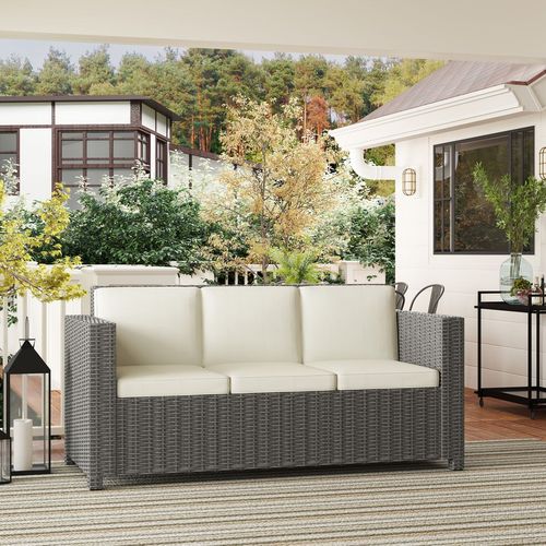 Outsunny Rattan Wicker 3-seater Sofa Chair Patio Furniture w/ Cushion Cream