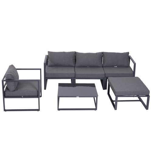 6pcs Garden Sectional Sofa Set Aluminum Frame Coffee Table Footstool Outsunny