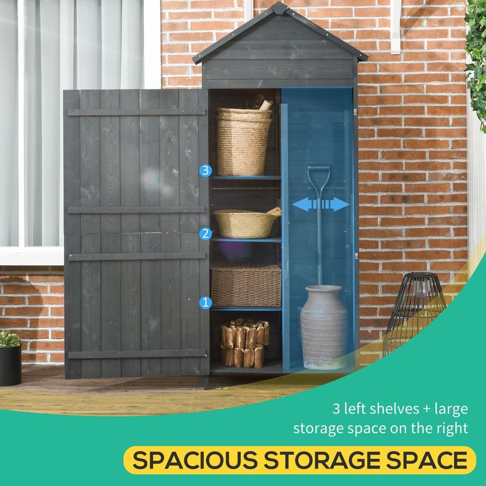 Outsunny Wooden Garden Shed - Utility Tool Storage Cabinet - Grey