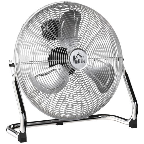 HOMCOM Metal Floor Fan with 3 Speeds & Adjustable Tilt, Silver Tone