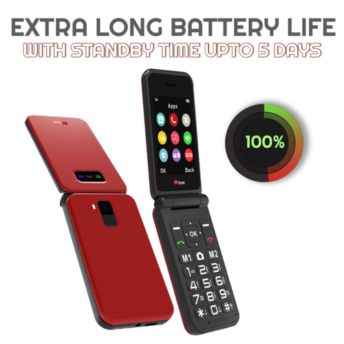 TTfone Red TT760 Flip 4G Mobile with USB C Dock Charger