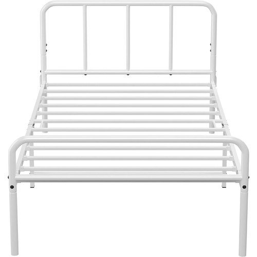 Extra Strong Single Metal Bed Frame with Rounded Head and Foot Board In White - Improved