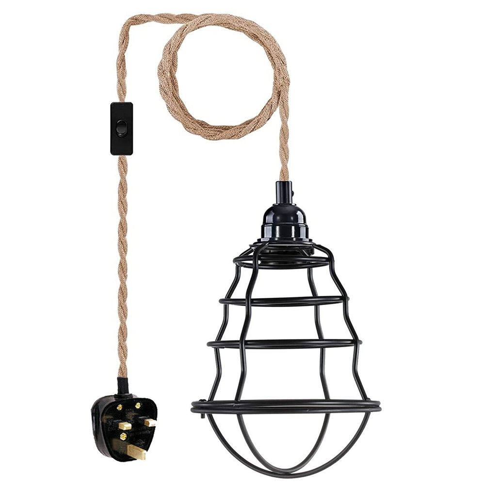 Fabric Hemp Flex Cable kit Plug In Pendant Lamp Light E27 Fitting Vintage Lamp