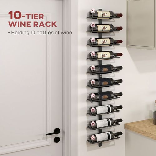 HOMCOM Wall Mount Wine Rack, Wall Wine Rack for 10 Wine Bottles, Black