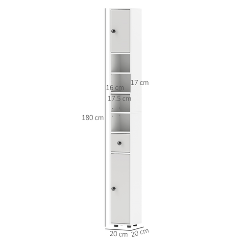 kleankin Slim Bathroom Cabinet, Toilet Roll Storage w/ Shelves, Light Grey