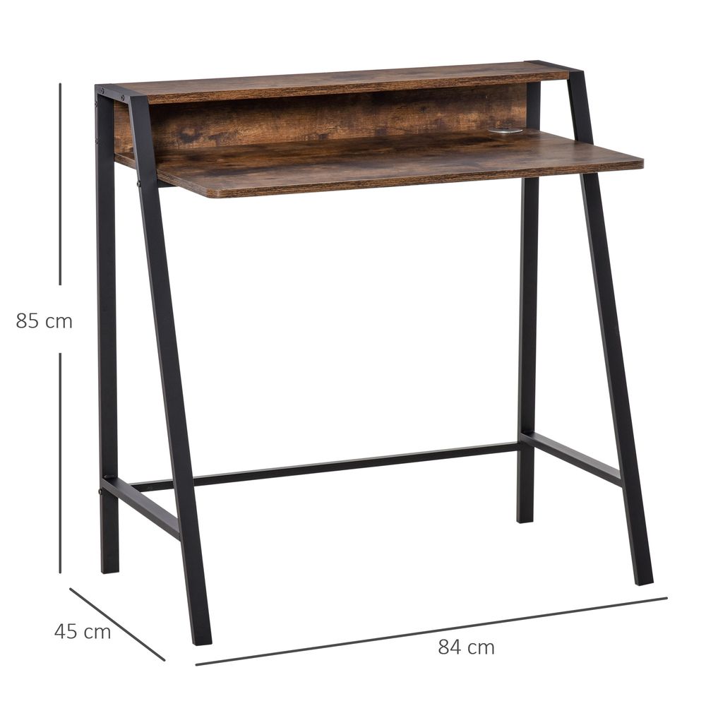 Rustic Brown Metal Frame Office PC Workstation with Storage Shelf - Professional Quality