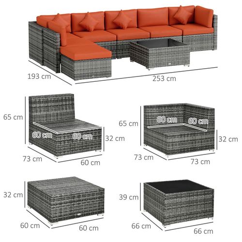 Outsunny 8 Pieces Patio Rattan Sofa Set Outdoor Garden Furniture Set Orange