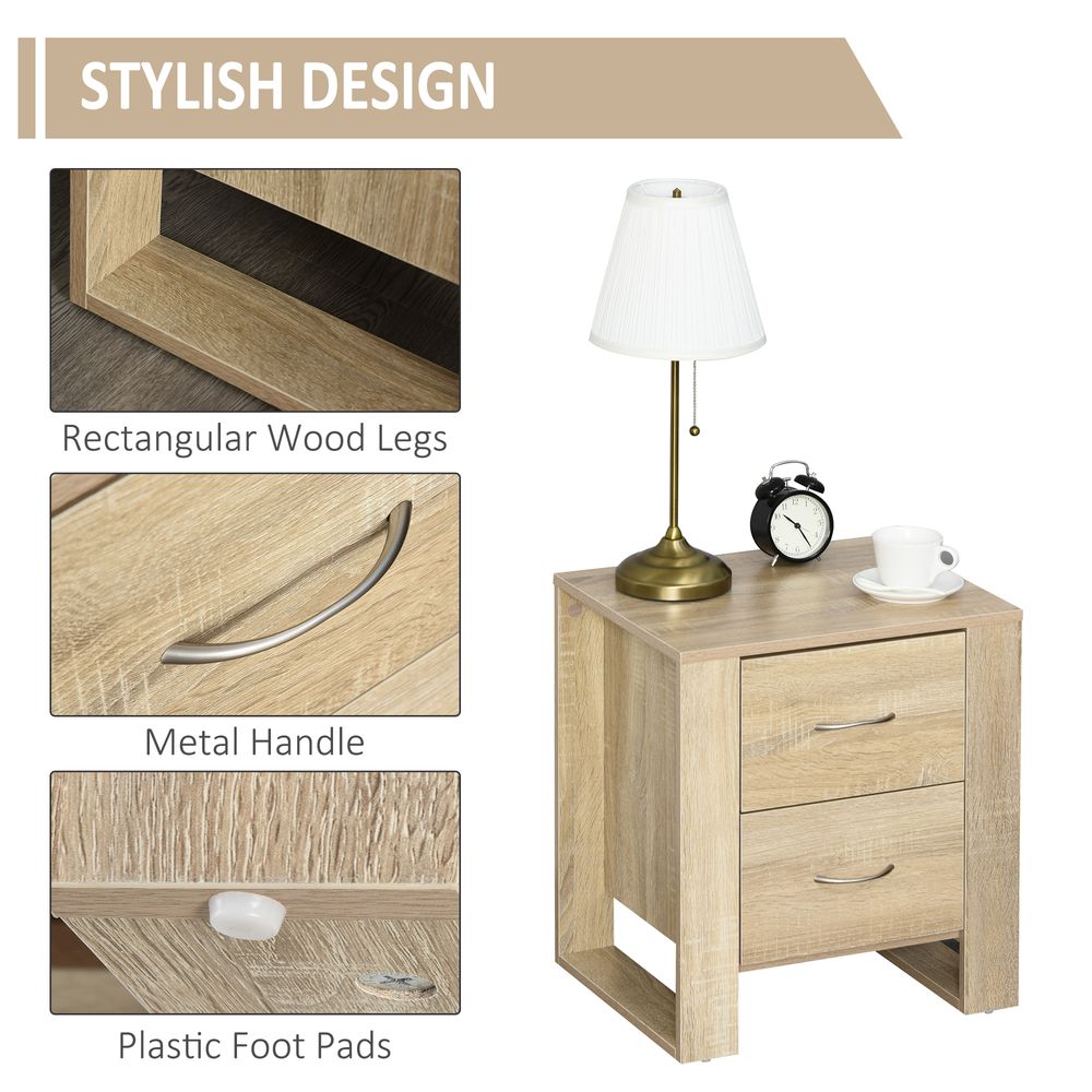 Premium Particle Board 2-Drawer Bedside Table - Natural