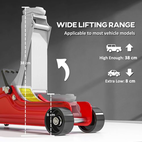 HOMCOM Hydraulic Low Profile Jack 8-38cm 2.5 Ton Racing Car Jack Kit, Red