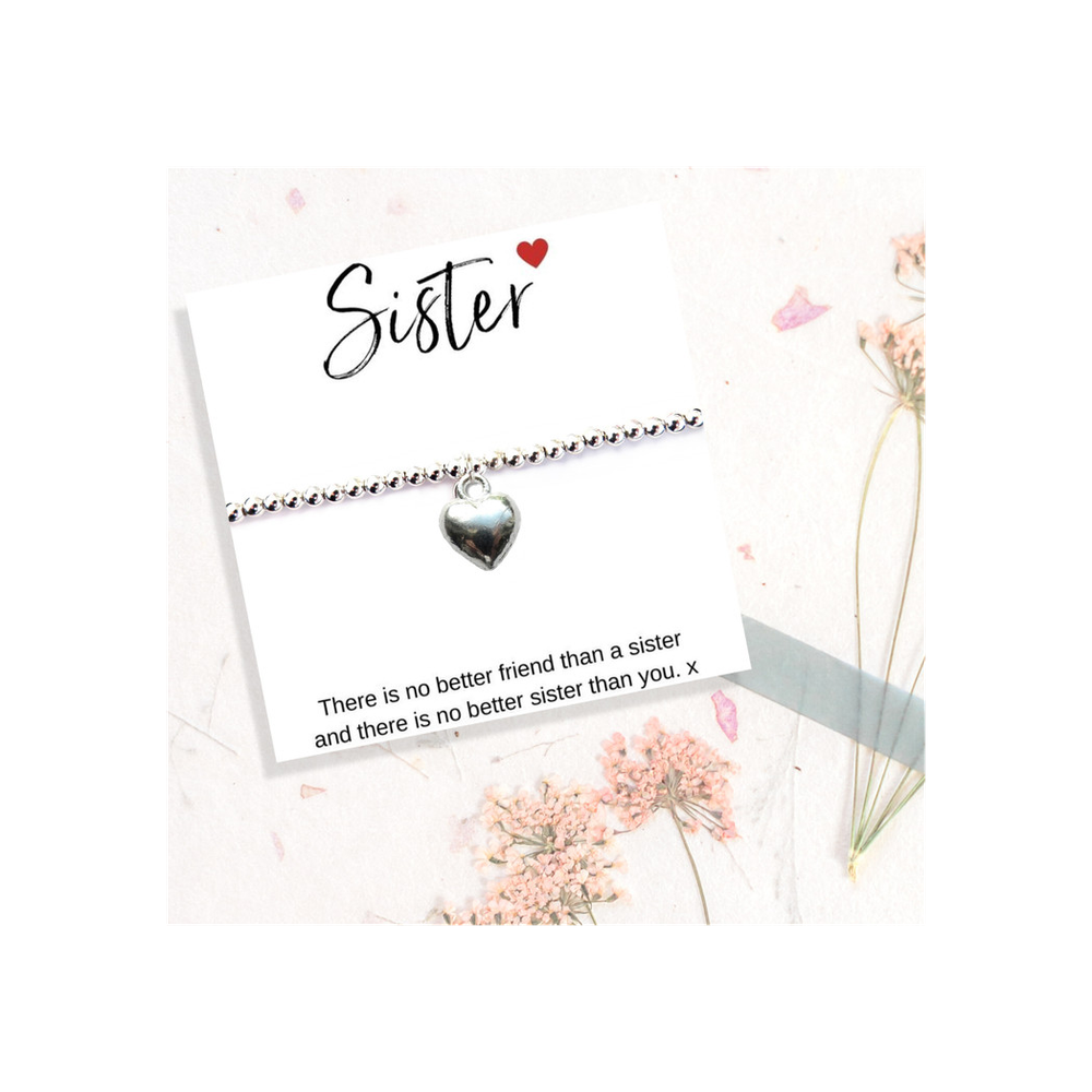 Silver Stretch Beaded Bracelet+Message Card - Perfect Gift for Sisters