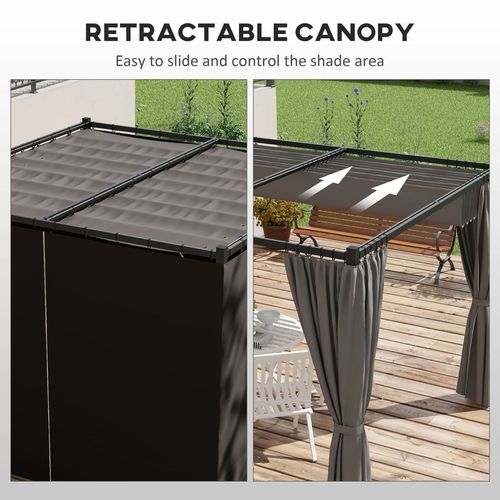 Outsunny 3 x 3(m) Pergola with Retractable Roof and Curtains, Light Grey