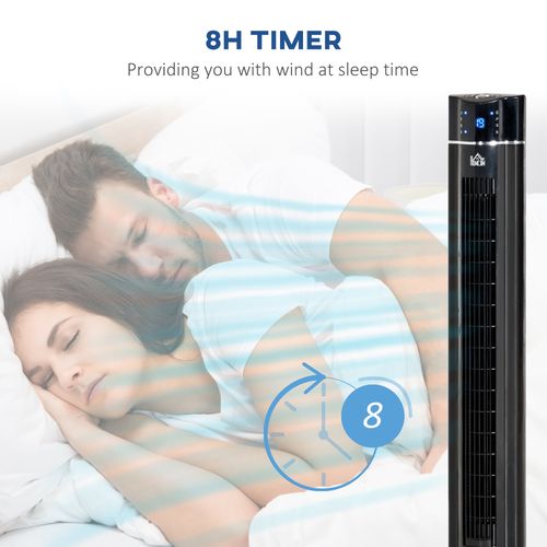 Tower Fan Cooling 3 Speed, 8h Timer, Oscillating, LED Panel, Black w/ RC