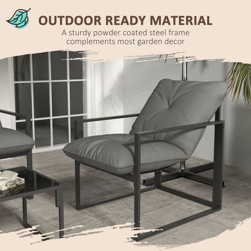 Outsunny 4 PCs Garden Sofa Set with 2 Armchairs Loveseat Coffee Table, Grey
