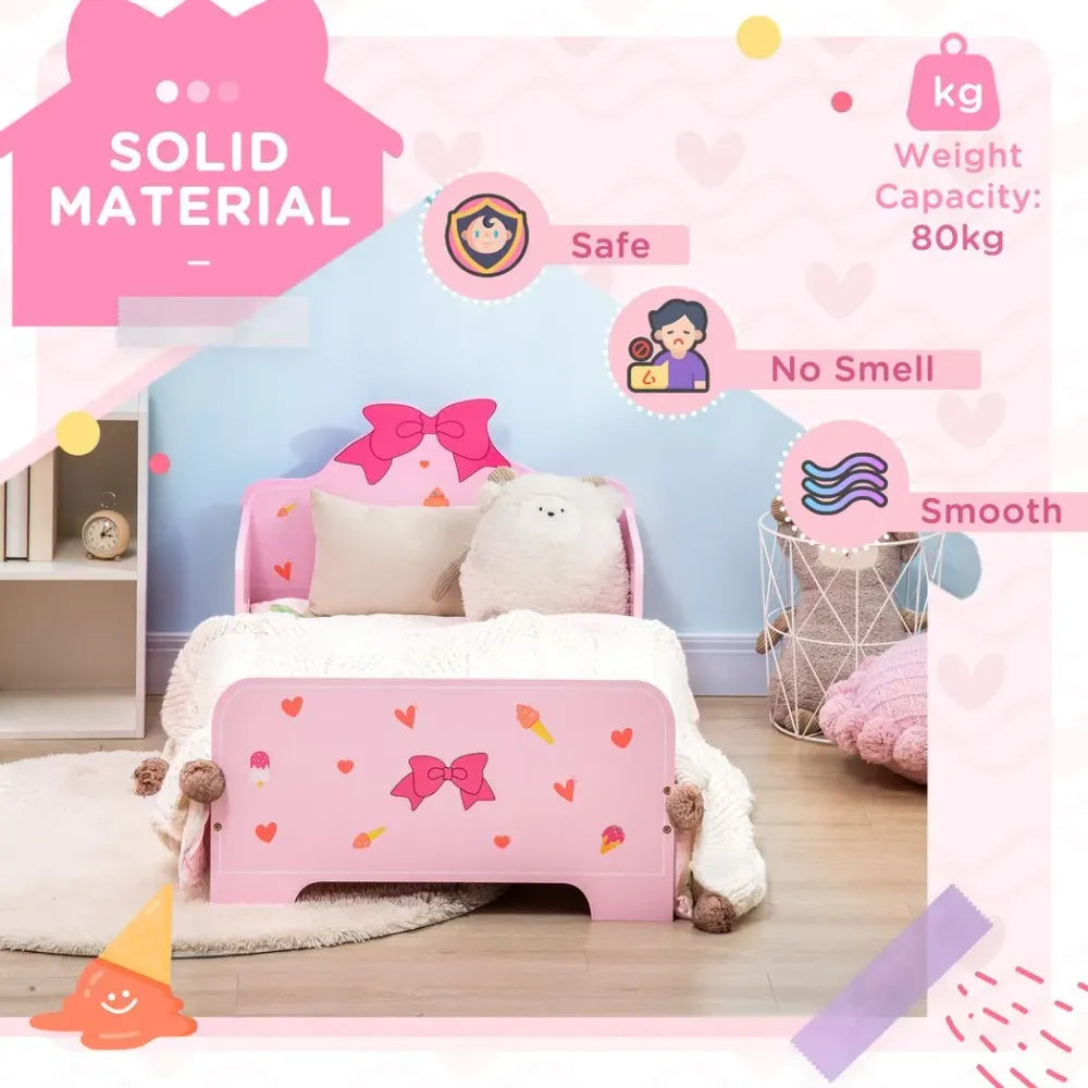 Princess Themed Kids Toddler Bed w/ Cute Patterns, Safety Rails - Pink