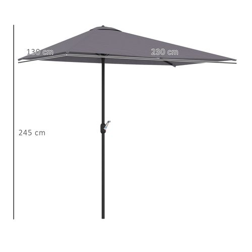 Half Parasol Semi Round UmbrellaCrank 2.3m, Grey NO BASE INCLUDED