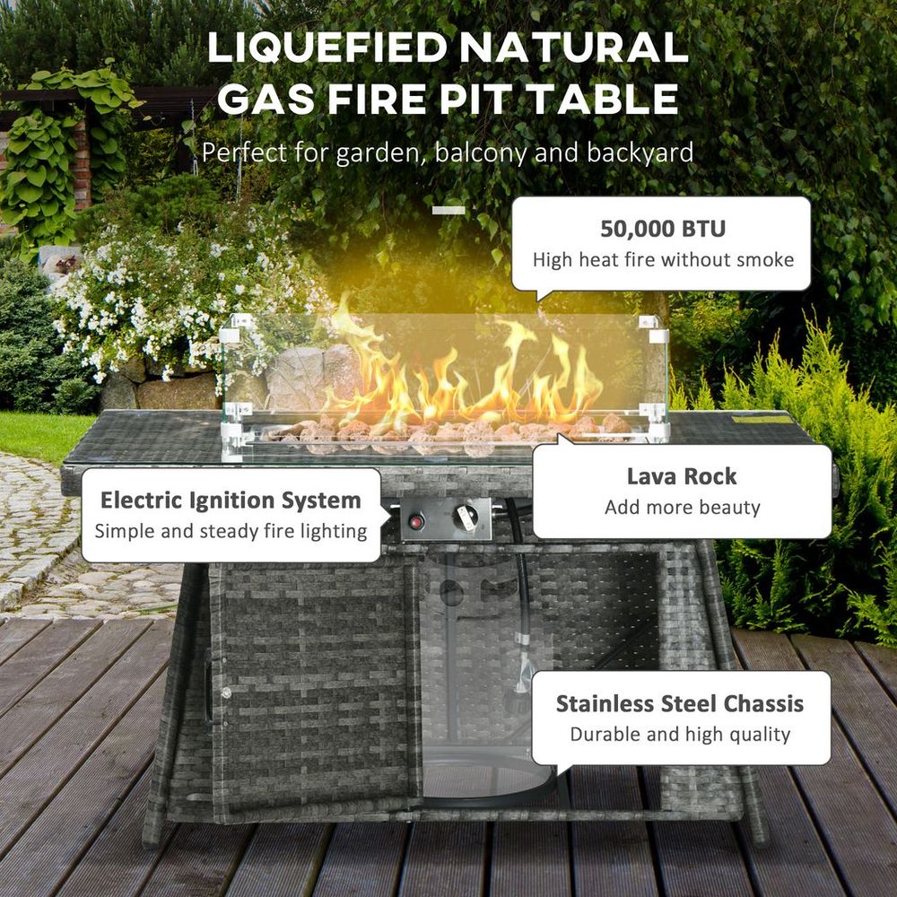 Outsunny Rattan Garden Furniture Sofa Set - Armchairs, Footstools, Fire PitTable