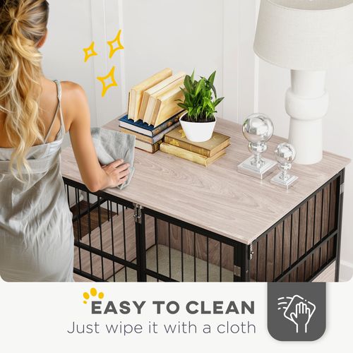 PawHut 80cm Dog Crate Furniture Dog Cage End Table Indoor w/ Doors, Cushion