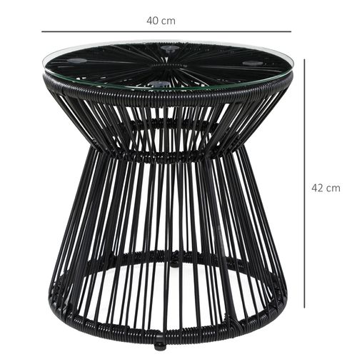 Outsunny PE Rattan End Table, Round Hollow Drum Design Side Table, Black