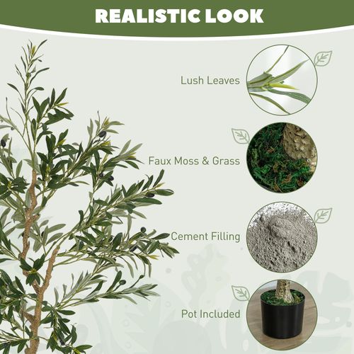 HOMCOM Indoor Artificial Plant, Faux Potted Silk Olive Tree, 150cm