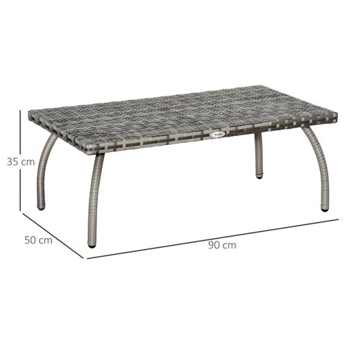 Rattan Coffee Table, Patio Wicker Table with All-Weather Grey