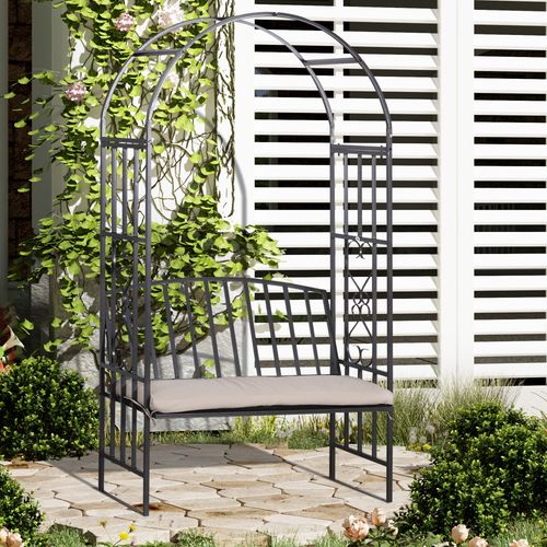 Outsunny Metal Bench W/Arch, 114L cm-Grey