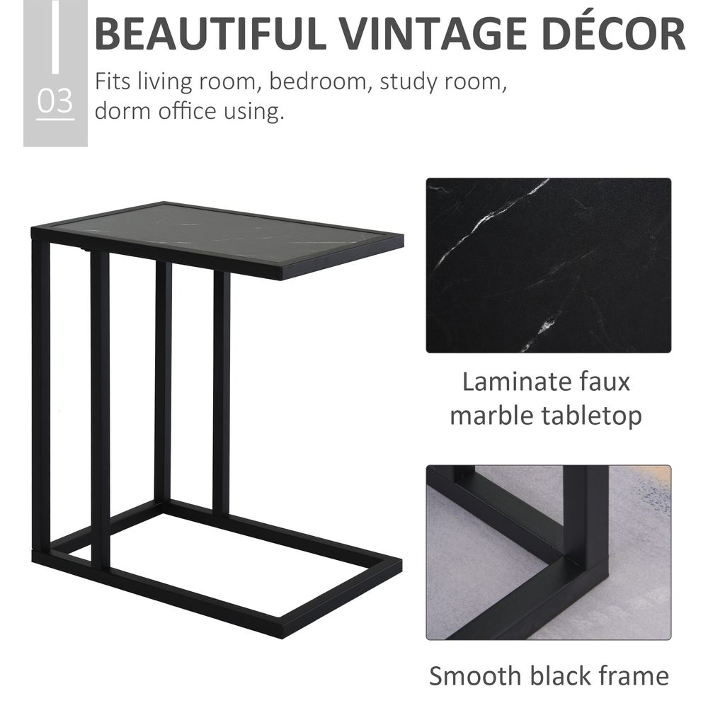 HOMCOM C Shape End Table w/Metal Frame Marble-Effect Top Sofa Side Table Narrow Snack Coffee Table for Living Room, Grey Marble Effect