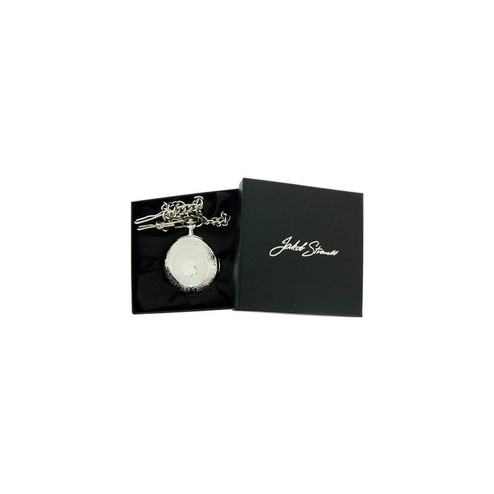 Jakob Strauss Classic Silver Tone & 12 Inch Brass Chain Pocket Watch - CLEARANCE NEEDS RE-BATTERY