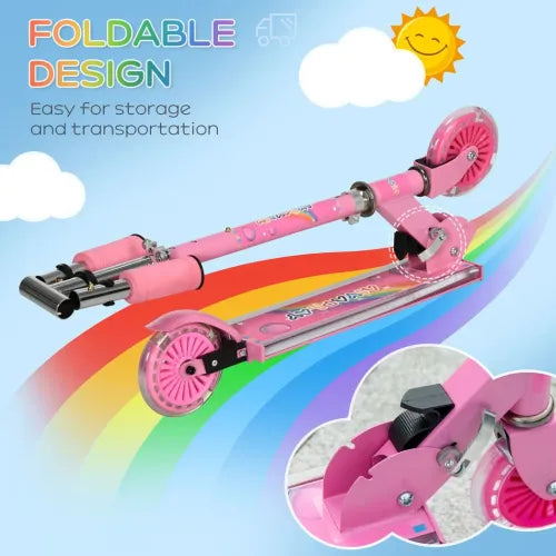 HOMCOM Kids Scooter with Lights, Music, Adjustable Height, Foldable Frame, LED Wheels, for Ages 3-7 Years