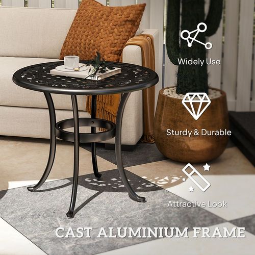 Outsunny 60cm Round Garden Table with Cast Aluminium Frame, Black