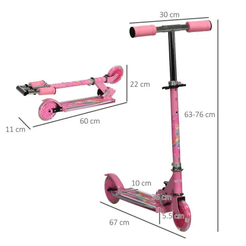 HOMCOM Kids Scooter with Lights, Music, Adjustable Height, Foldable Frame, LED Wheels, for Ages 3-7 Years