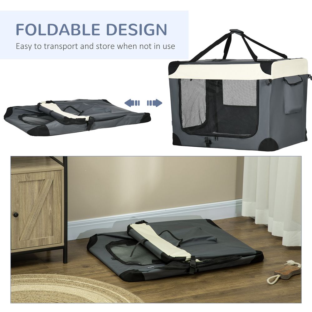 PawHut 51cm Foldable Pet Carrier Bag Soft Travel Dog Crate, Portable Cat Carrier w/ Cushion, for Cats and Miniature Dogs - Grey
