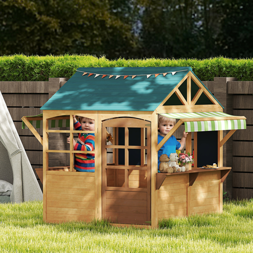 AIYAPLAY Wooden Playhouse for Kids Outdoor, Foldable Wendy House, Brown
