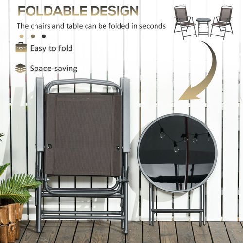 Outsunny Patio Bistro Set Folding Chairs & Coffee Table for Balcony, Dark Grey