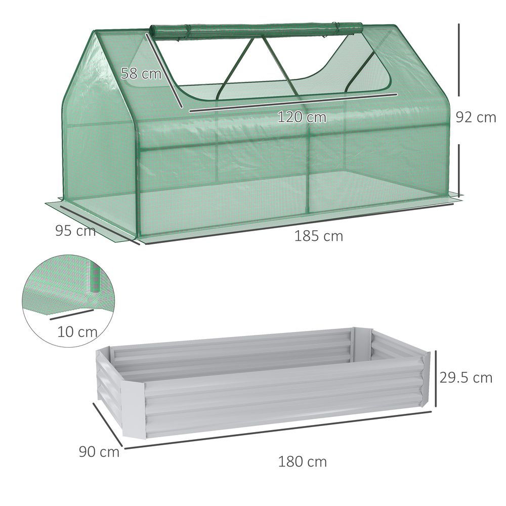 Premium Outsunny Raised Garden Bed Planter with Greenhouse - Large Window, Green Steel Frame