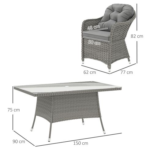 Outsunny PE Rattan Garden Dining Set for 6 with Seat and Back Cushions