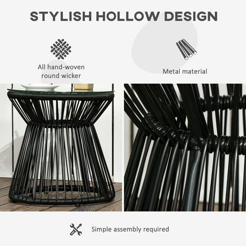 Outsunny PE Rattan End Table, Round Hollow Drum Design Side Table, Black