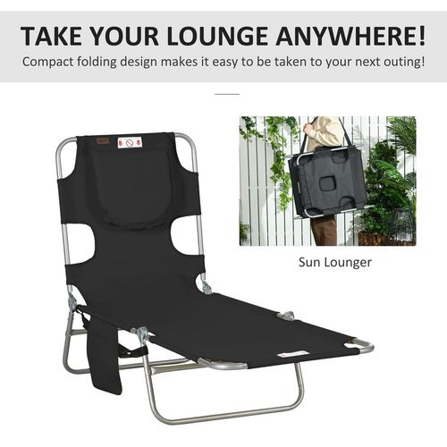 Patio Foldable Sun Lounger 5 Level Adjustable Reclining Chair Black