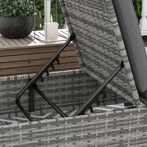 Outsunny Rattan Lounger with Cushion, 5-Level Reclining Rattan Sun Lounger, Grey