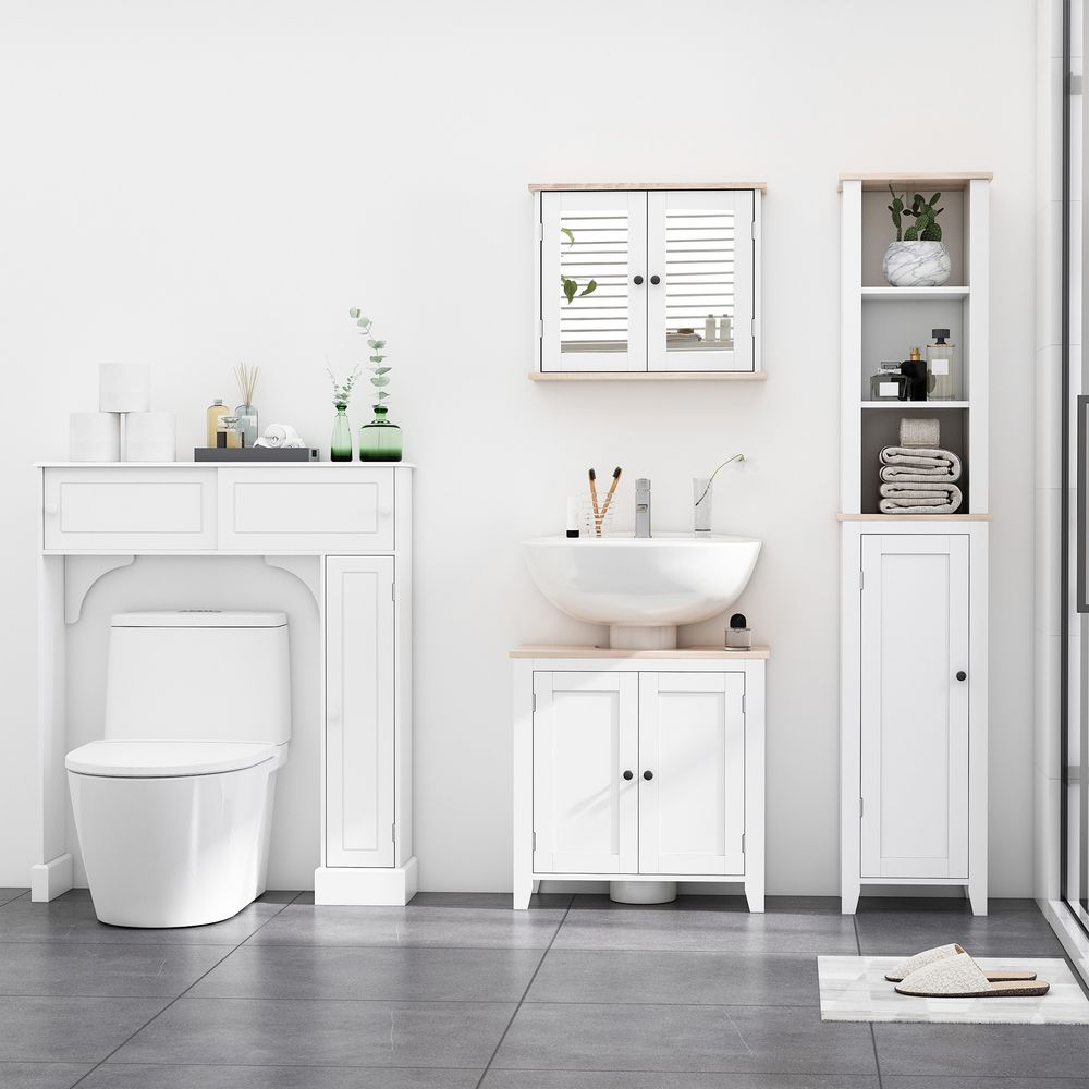 kleankin Bathroom Mirror Cabinet Wall Mounted Storage Cupboard with Double Door and Adjustable Shelf, White