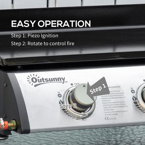 Outsunny Portable Gas Plancha BBQ Grill with 3 Stainless Steel Burner, 9kW