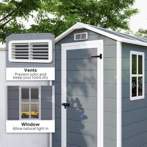 Outsunny 4 x 6ft Plastic Garden Shed with Floor, Window and Lockable Door