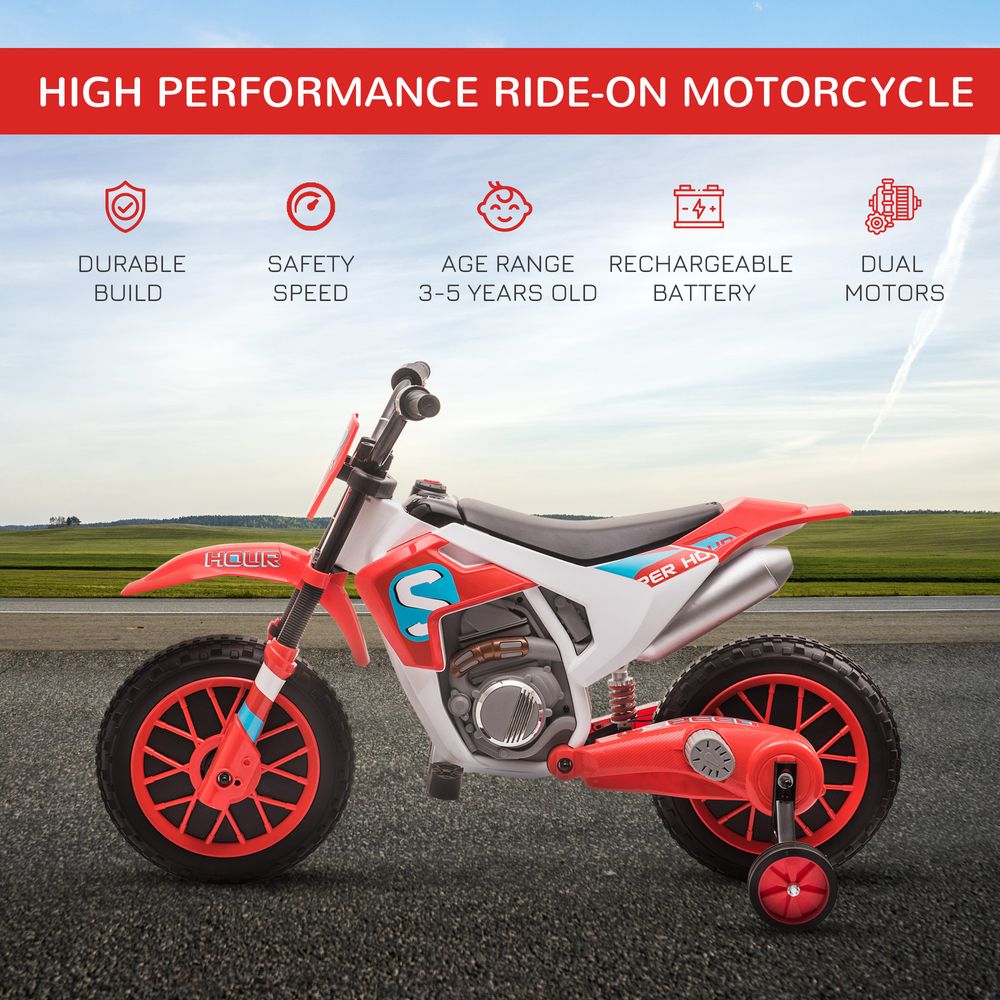 Premium Electric Ride-On Motorbike for Kids | Training Wheels | Ages 3-5 | Red